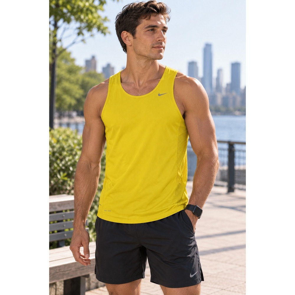 Nike Tank Top Mens Small Yellow Running Athletic Workout Gym